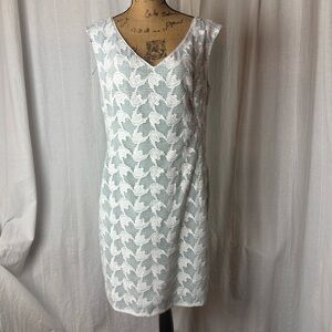 Tory Burch Brooklyn Sheath Dress Sleeveless V-Neck White Lace Mint Size 12